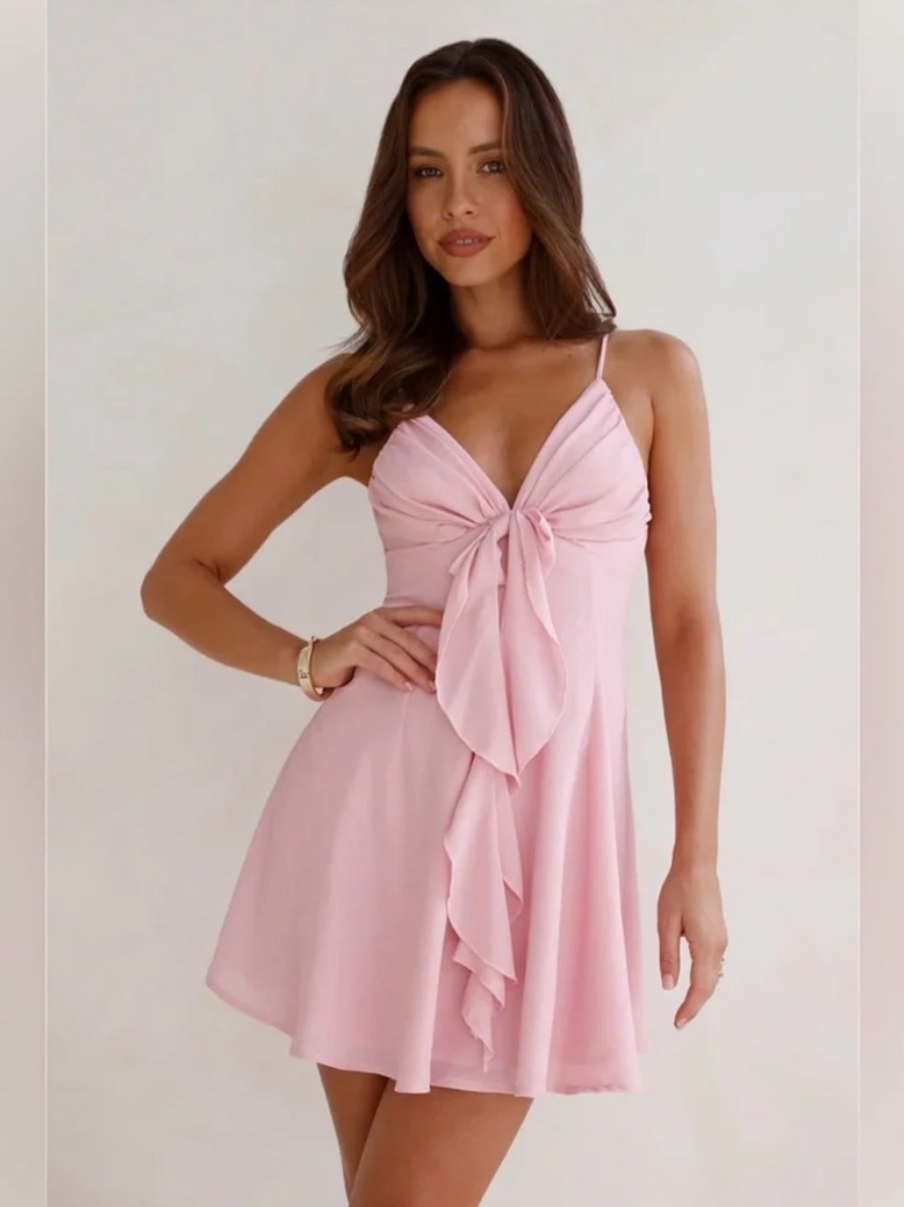 Hello Molly Blush Pink Tie-Front Ruffle Mini Dress